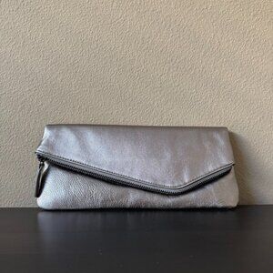 NWOT Banana Republic Silver Leather Foldover Clutch